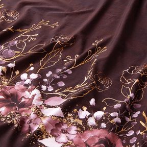 Jersey de algod&atilde;o Tecido com orla Flores com brilho dourado | Glitzerp&uuml;ppi &ndash; bord&ocirc;/vermelho violeta, 