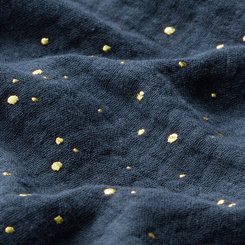 Algodão Musselina Sarapintas douradas espalhadas – azul-marinho/dourado,  image number 2