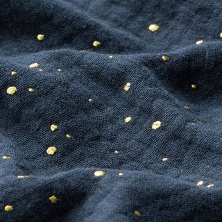 Algodão Musselina Sarapintas douradas espalhadas – azul-marinho/dourado, 