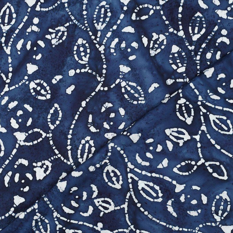 Viscose Voile Batik Ramos com folhas – índigo/branco,  image number 4
