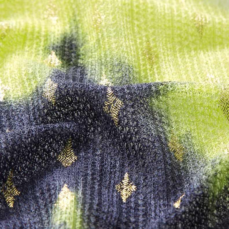 Renda em tricot Batik e losangos dourados – azul-marinho/amarela néon,  image number 2