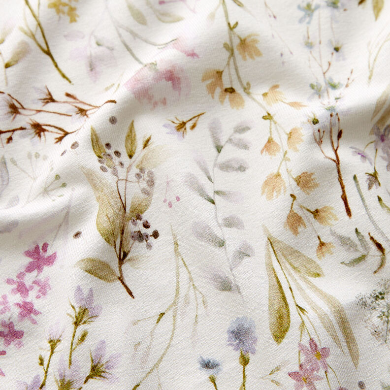 Jersey de viscose Flores e folhas delicadas – marfim,  image number 2