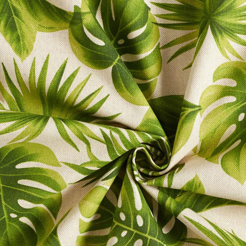 Tecido para decoração Meio linho Panamá folhas costela-de-adão – natural/verde,  image number 3