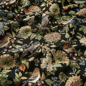 Tecido para decoração Gobelina flores e pássaros – preto/verde, 