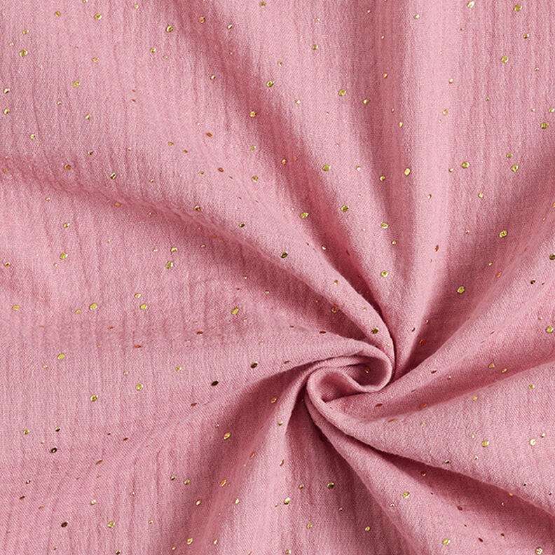 Algodão Musselina Sarapintas douradas espalhadas – rosa/dourado,  image number 3