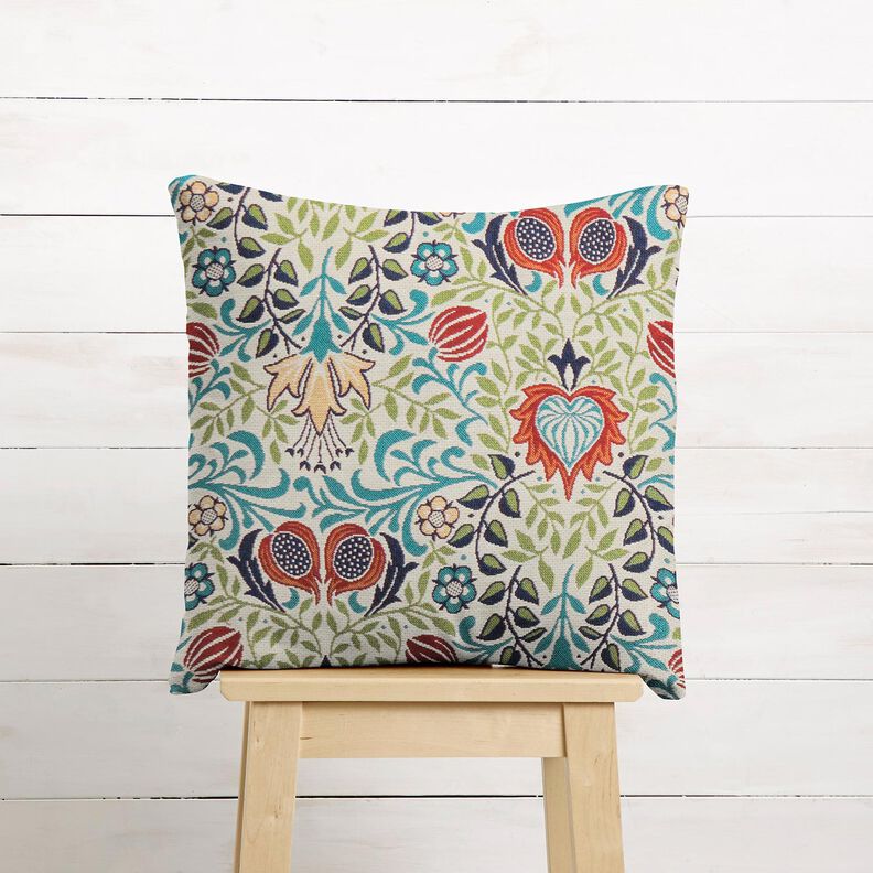 Tecido para decoração Gobelina Gavinha simétrica – bege claro/turquesa,  image number 7