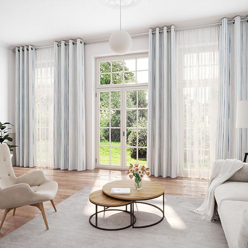 Tecido para decoração Meio linho Panamá Aguarelas Riscas – branco/azul,  image number 7