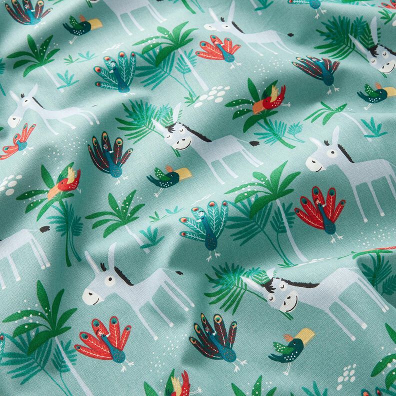 Tecido de algodão Cretone Burro e pavões – eucalipto,  image number 2