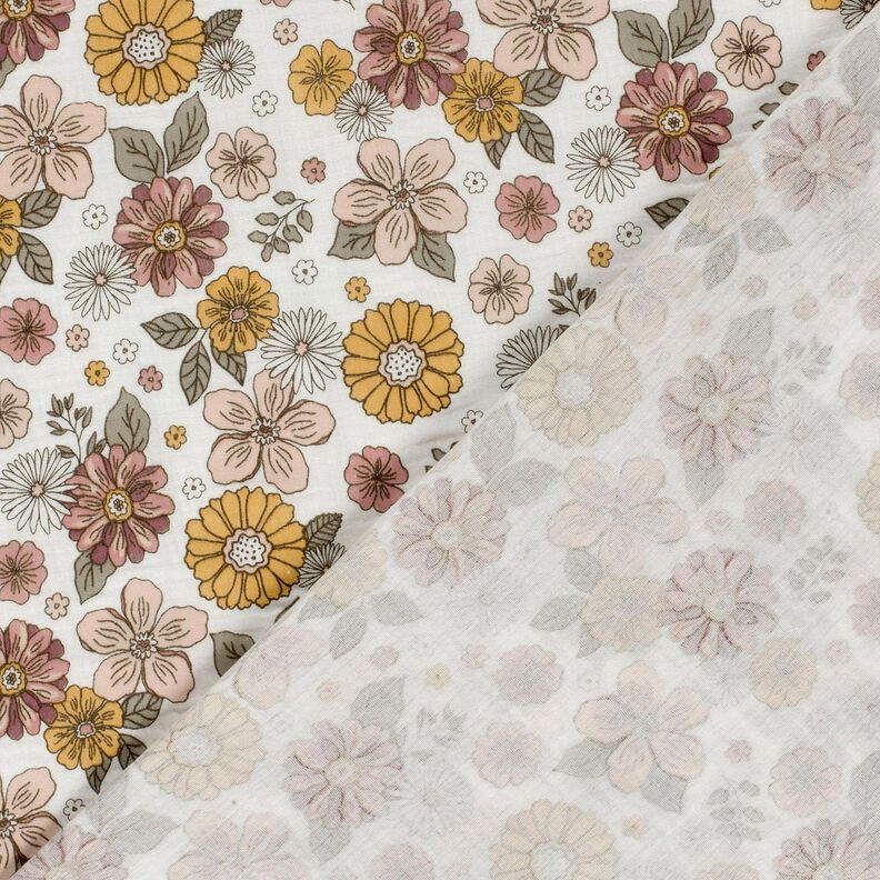 Musselina/ Tecido plissado duplo Flores Retro – branco,  image number 4