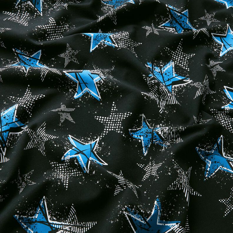 French Terry Sweat de verão Variações de estrelas | Glitzerpüppi – preto/azul,  image number 2