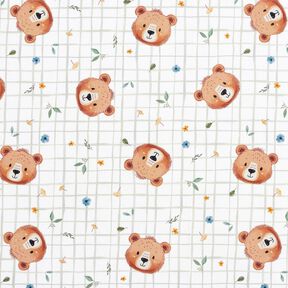 Popelina de algod&atilde;o Ursinhos de peluche em padr&atilde;o xadrez Impress&atilde;o Digital &ndash; branco/verde amarelado, 