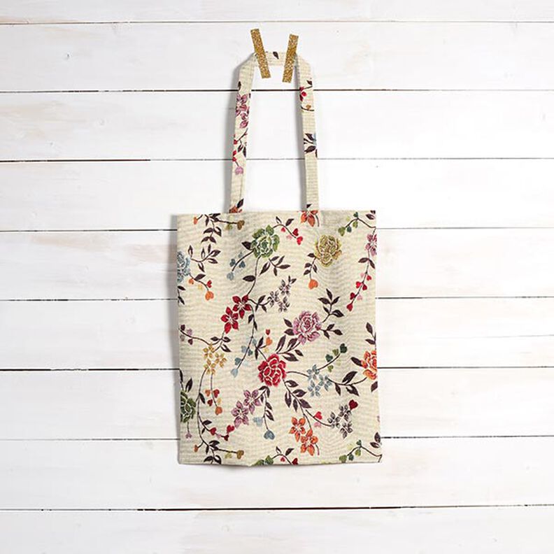 Tecido para decoração Gobelina Gavinha de rosas – bege claro/vermelho,  image number 8