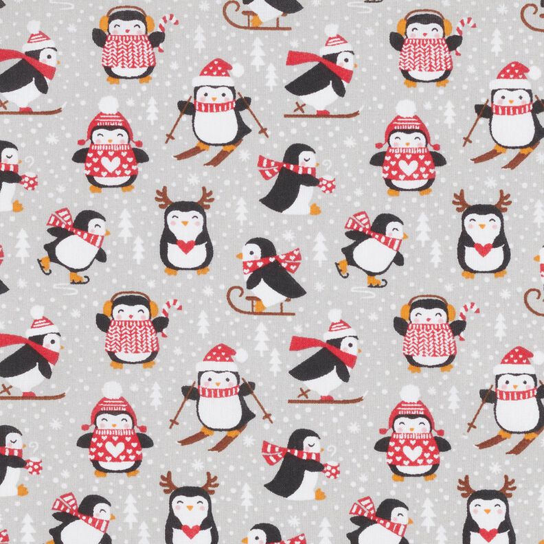 Tecido de algod&atilde;o Cretone Pinguins &ndash; cinzento-prateado,  image number 1