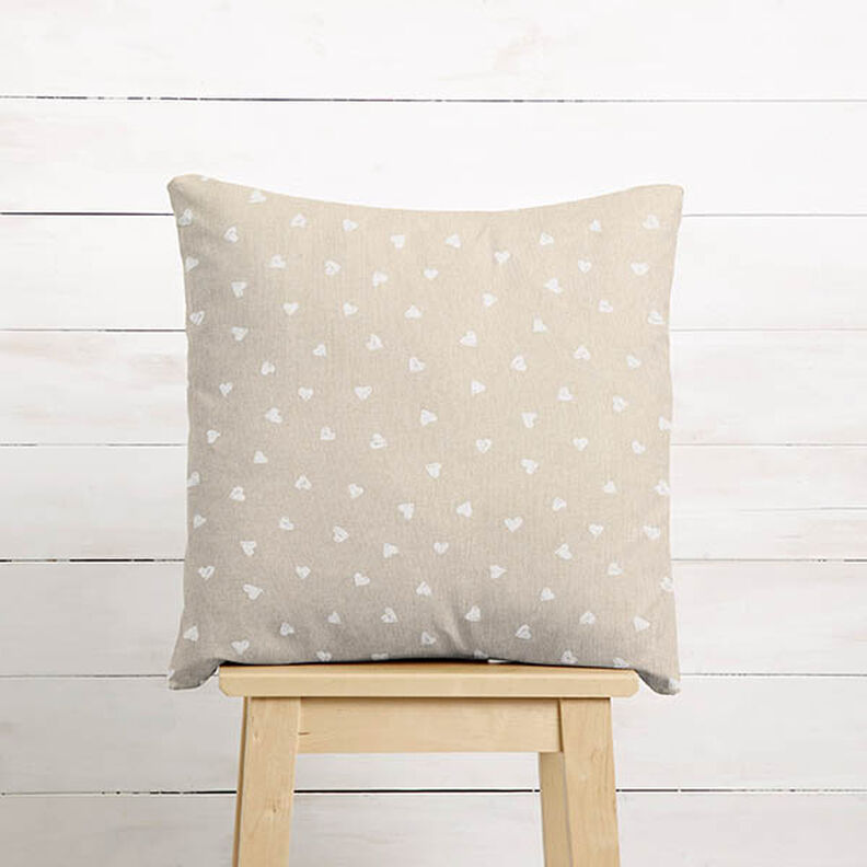 Tecido para decoração Meio linho Panamá Pequenos corações – branco/natural,  image number 6