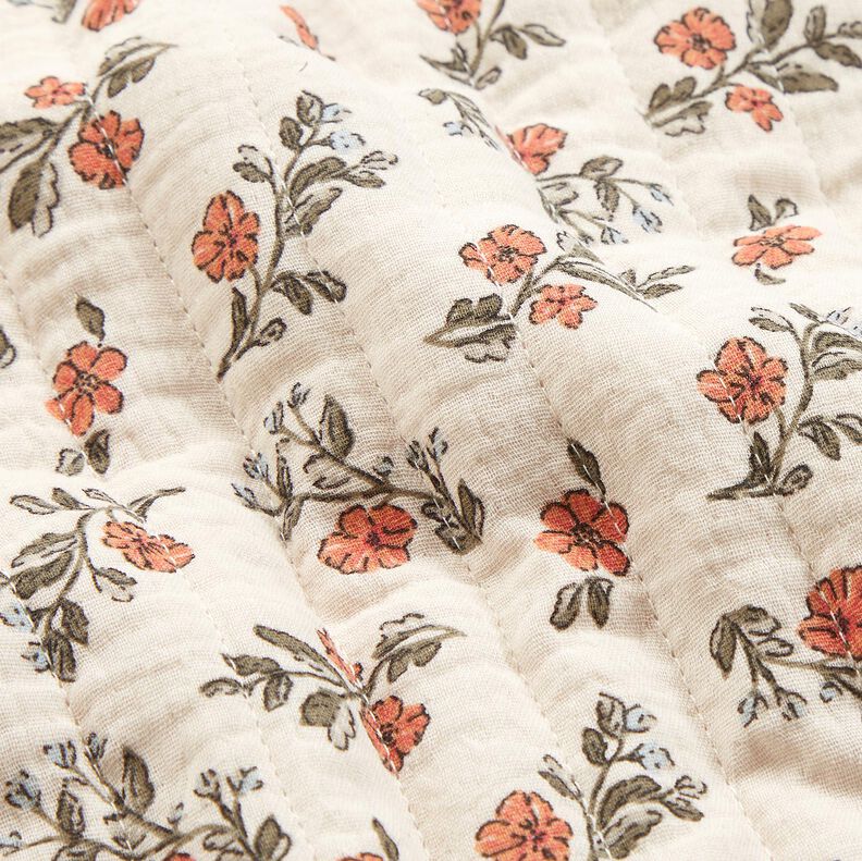 Musselina Tecido acolchoado Flores rom&acirc;nticas &ndash; branco sujo/uvas brancas,  image number 3