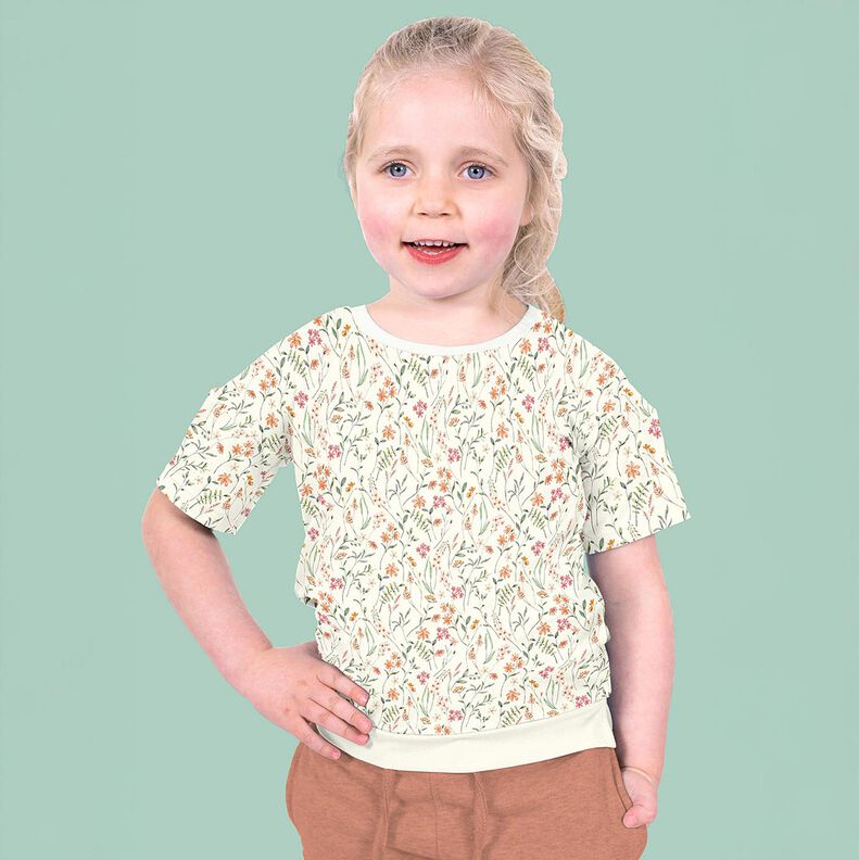 GOTS Jersey de algodão Prado de flores silvestres Impressão Digital – marfim,  image number 7