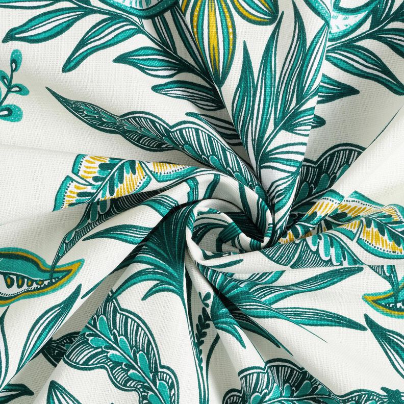 Tecido para decoração Panamá Grinalda de plantas exóticas – marfim/verde escuro,  image number 3