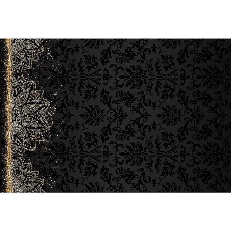 Jersey de algodão Tecido com orla Mandala Barroco Salpicos dourados | Glitzerpüppi – preto,  image number 4