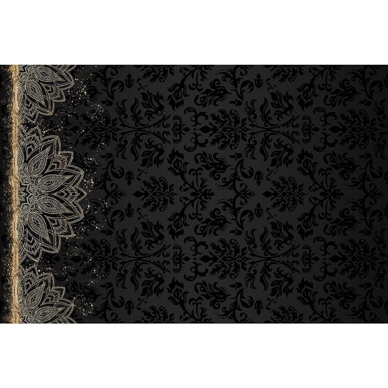 Jersey de algodão Tecido com orla Mandala Barroco Salpicos dourados | Glitzerpüppi – preto,  image number 4