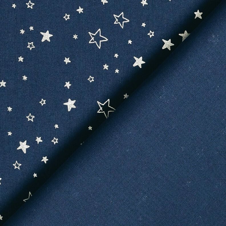 Tecido de algodão Popelina Estampado prateado Estrelas de Natal – azul-noite/prata metálica,  image number 4