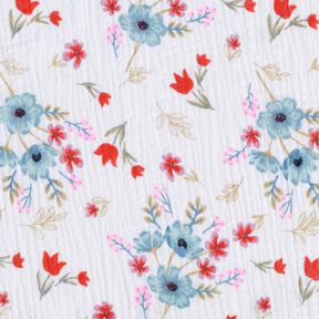 Musselina/ Tecido plissado duplo Flores da primavera com t&uacute;lipas &ndash; branco/laranja, 