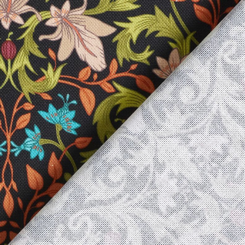 Tecido para decoração Meio linho Panamá Ornamentos de folhas – preto/verde-pinheiro,  image number 4