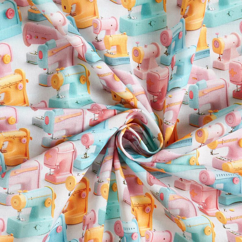 Tecido de algod&atilde;o Popelina M&aacute;quinas de costura coloridas &ndash; rosa-claro/turquesa claro,  image number 3