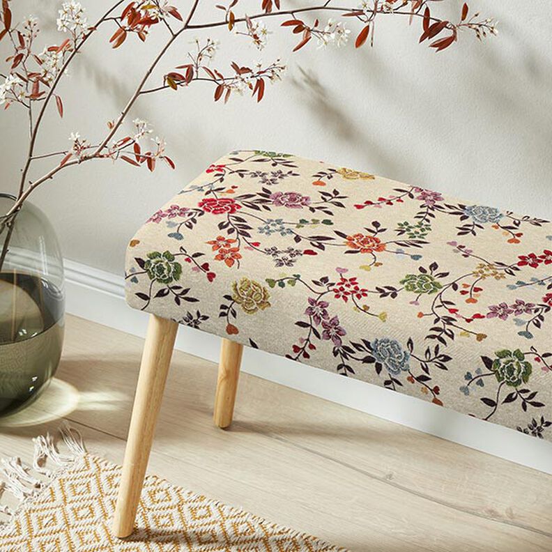 Tecido para decoração Gobelina Gavinha de rosas – bege claro/vermelho,  image number 6