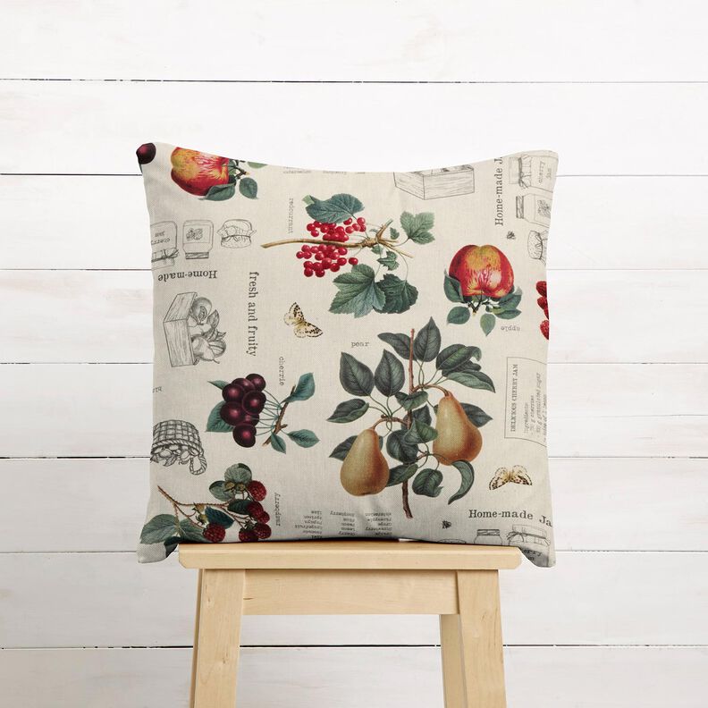 Tecido para decoração Meio linho Panamá Tipos de frutas – natural/verde escuro,  image number 9