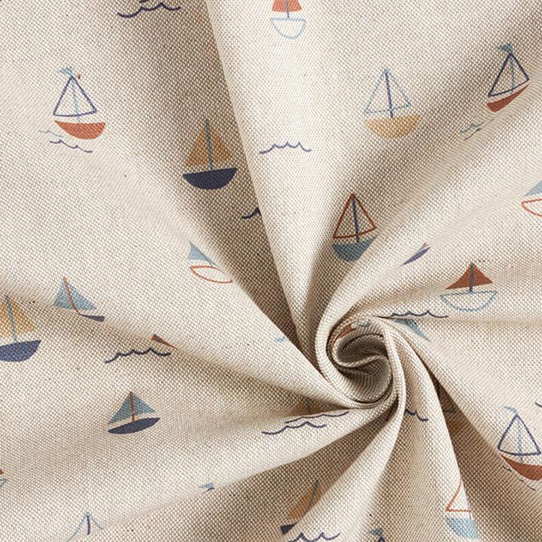 Tecido para decoração Meio linho Panamá Viagem de barco – natural/azul,  image number 3