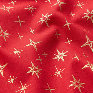 Tecido de algodão Popelina Estrelas cintilantes – vermelho/dourado, 