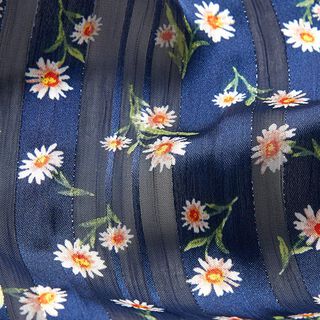 Chiffon Riscas de cetim e flores – azul-marinho, 