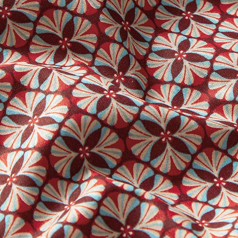 Tecido de algodão Cretone Azulejos floridos – bordeaux/taupe claro,  image number 2