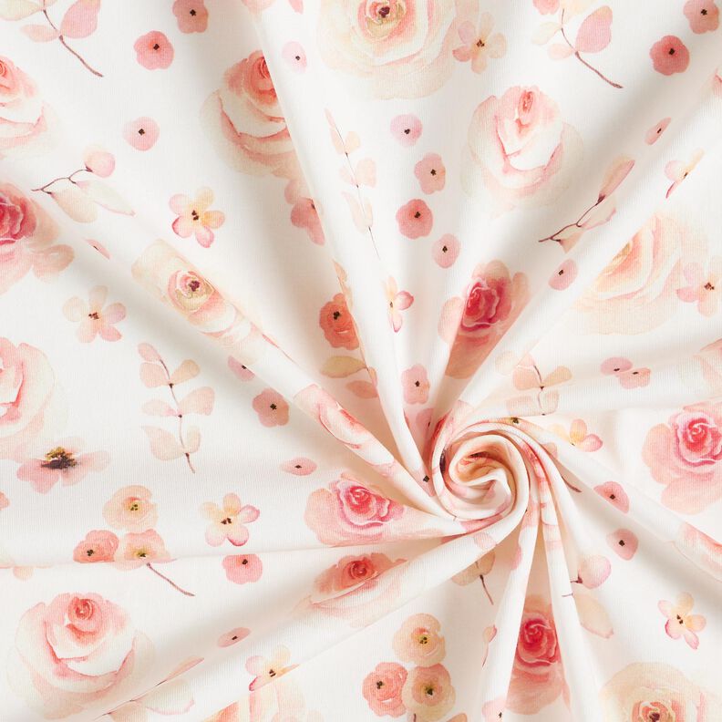Jersey de algodão Rosas em aguarela Impressão Digital – marfim/salmão,  image number 3