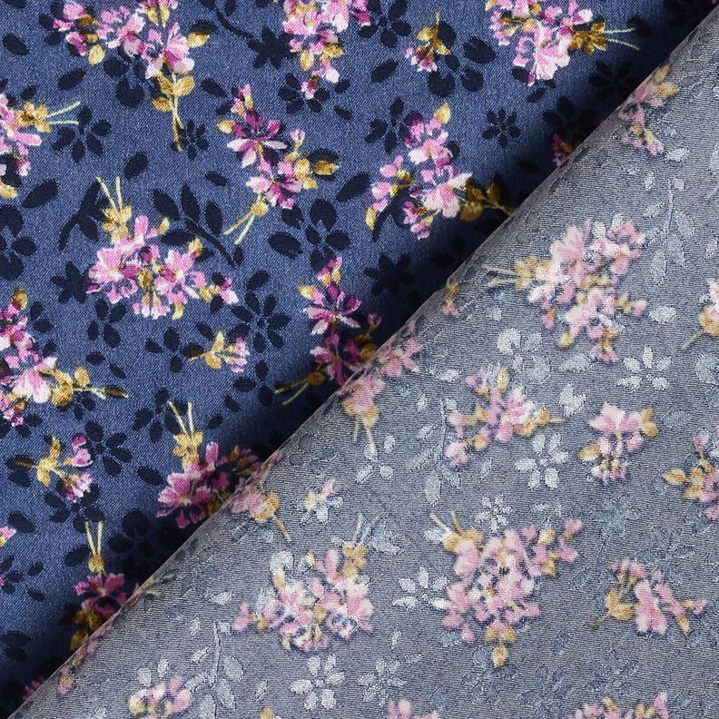 Cetim Stretch Jacquard Ramos de flores – azul-marinho,  image number 4