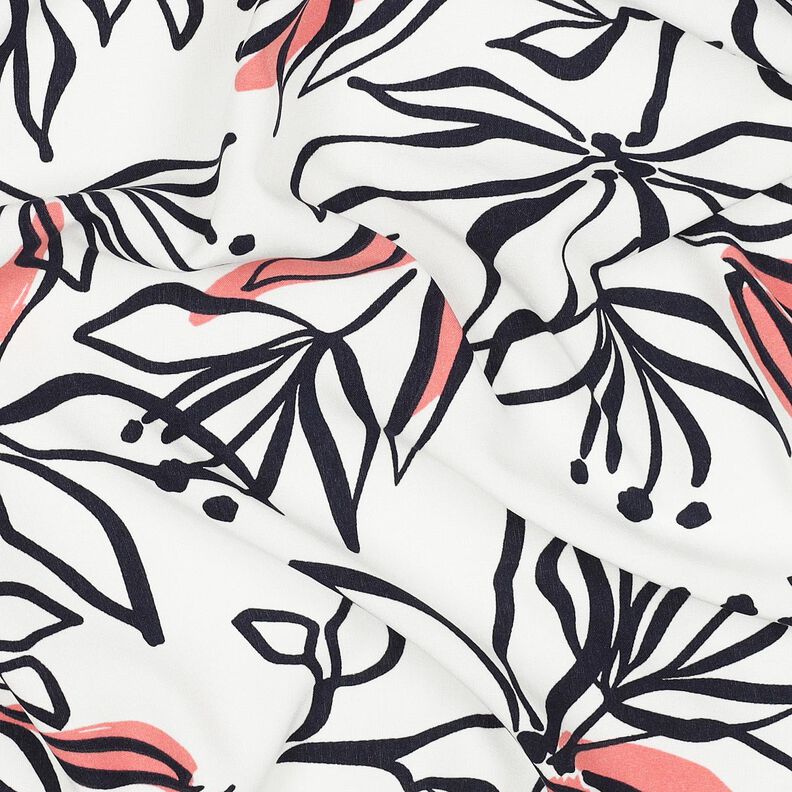 Tecido Stretch leve Lírios abstratos – branco/lagosta,  image number 2