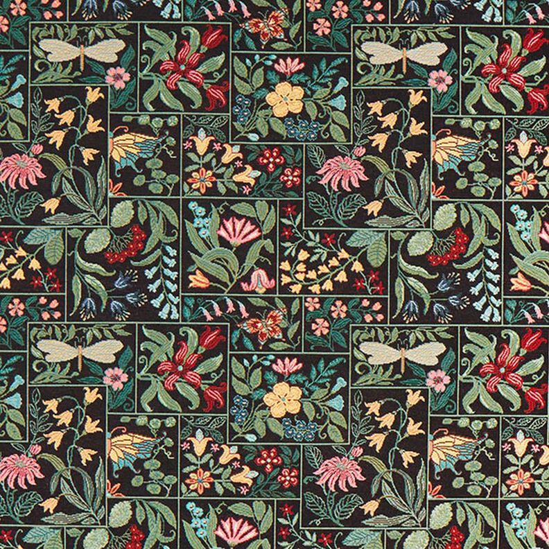 Tecido para decoração Gobelina Azulejos floridos – preto,  image number 1