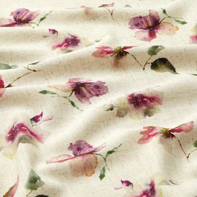 Mix de linho e viscose Flores em aguarela – natural/uva, 