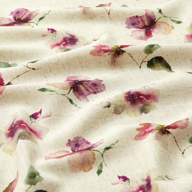 Mix de linho e viscose Flores em aguarela – natural/uva,  image number 2