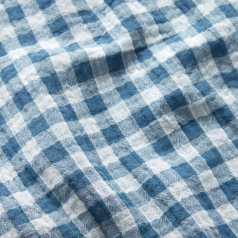 Musselina/ Tecido plissado duplo Xadrez Vichy com fio tingido – azul ganga/branco,  image number 3