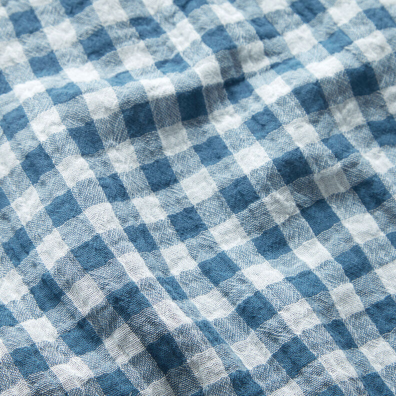 Musselina/ Tecido plissado duplo Xadrez Vichy com fio tingido – azul ganga/branco,  image number 3