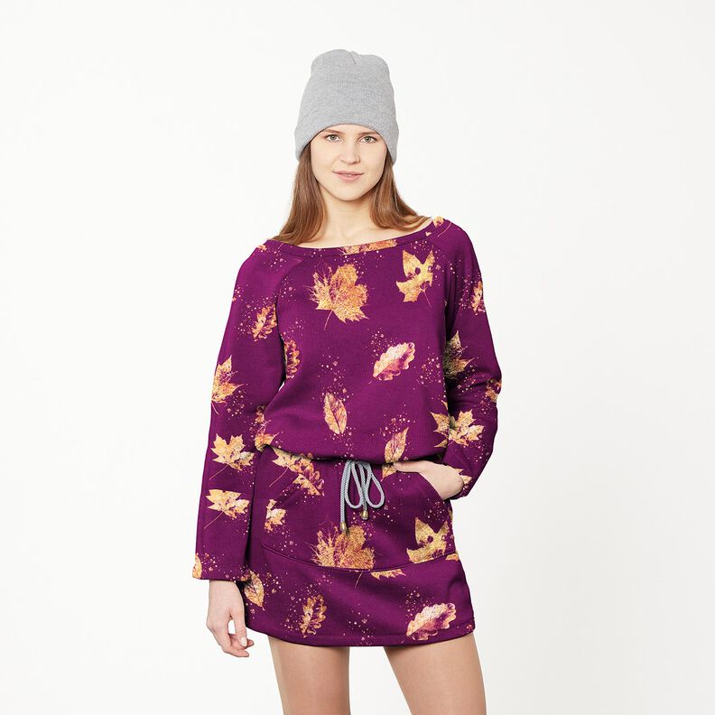 French Terry Folhas douradas de outono | Glitzerpüppi – uva/dourado,  image number 6