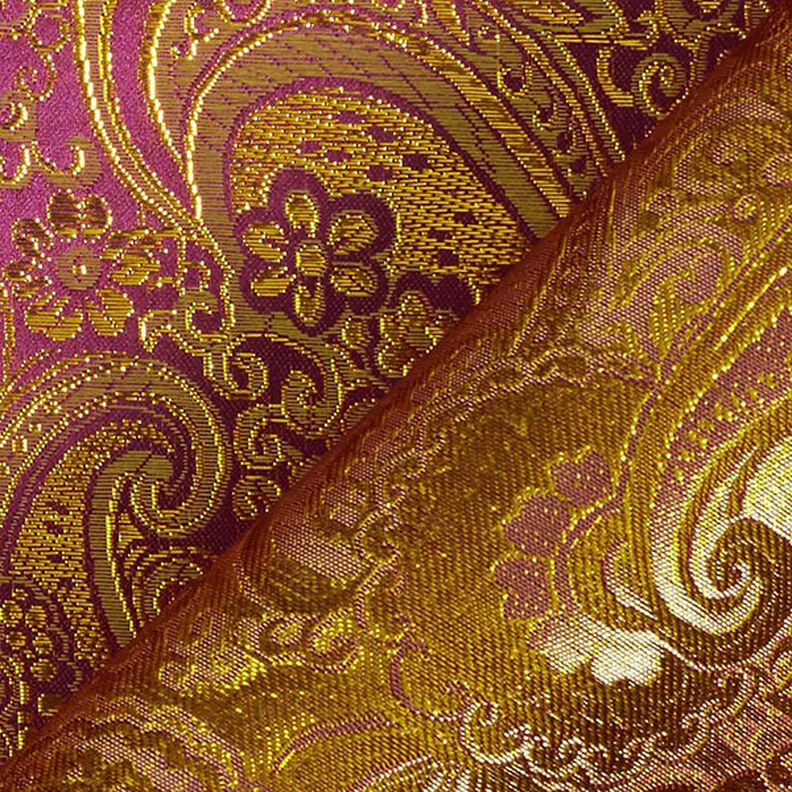 Jacquard para vestuário Paisley metálico – roxo/dourado,  image number 5