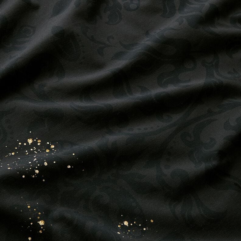 Jersey de algodão Tecido com orla Mandala Barroco Salpicos dourados | Glitzerpüppi – preto,  image number 6