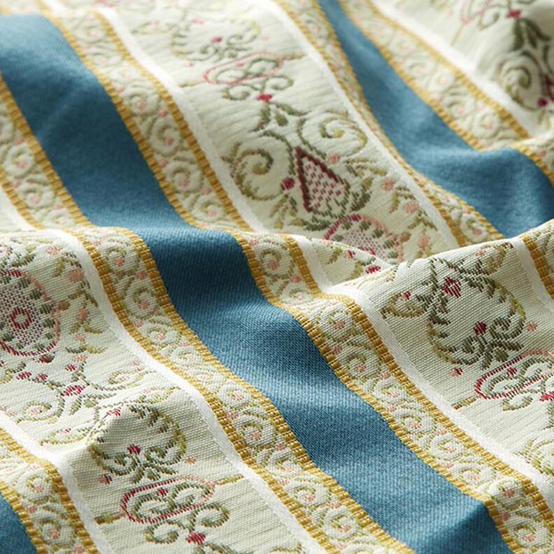 Tecido para mobiliário Jacquard Biedermeier Riscas – creme/azul,  image number 2