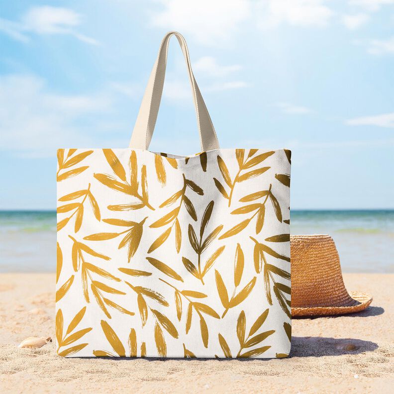 Tecido para decora&ccedil;&atilde;o Meio linho Panam&aacute; Folhas minimalistas &ndash; mostarda/natural,  image number 8