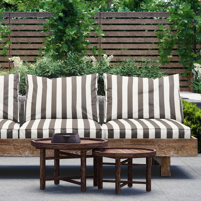 Tecido para exteriores Lona Riscas grossas – pedra cinzento/marfim,  image number 6