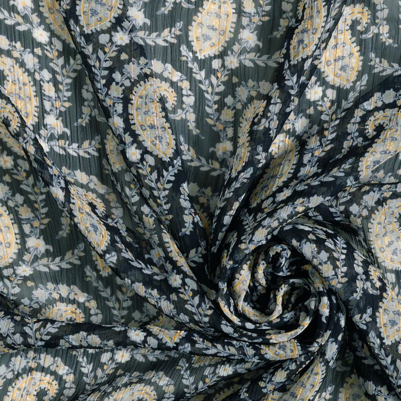 Crepe Chiffon Paisley e riscas Lurex – preto/azul prateado,  image number 3