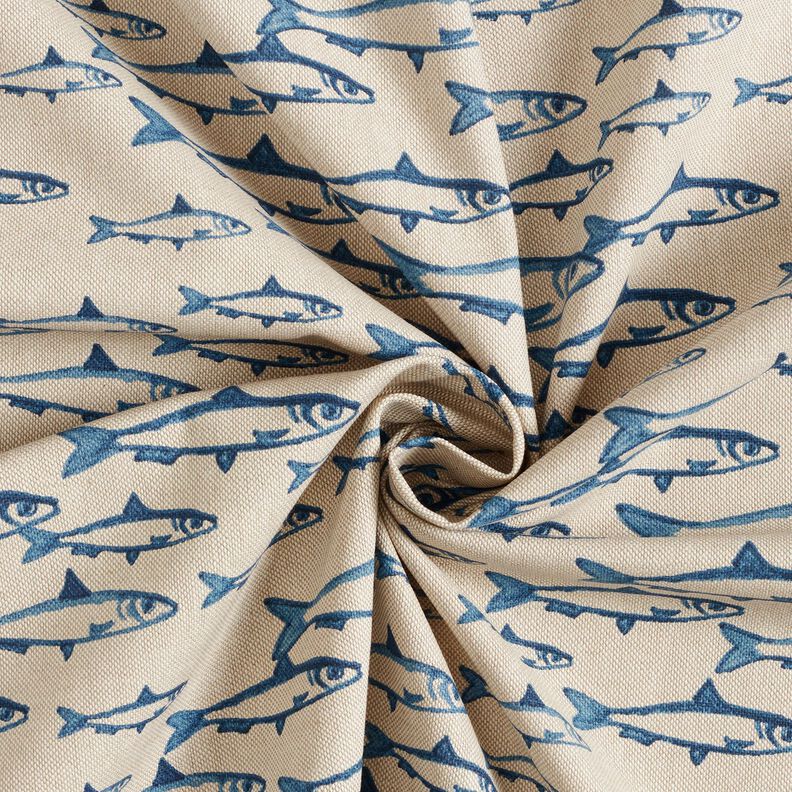 Tecido para decoração Meio linho Panamá Cardume – natural/azul-marinho,  image number 3