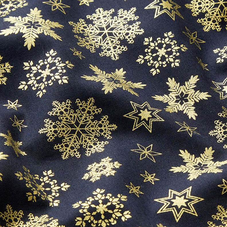 Tecido de algodão Popelina Cristais de neve – azul-noite/dourado,  image number 2